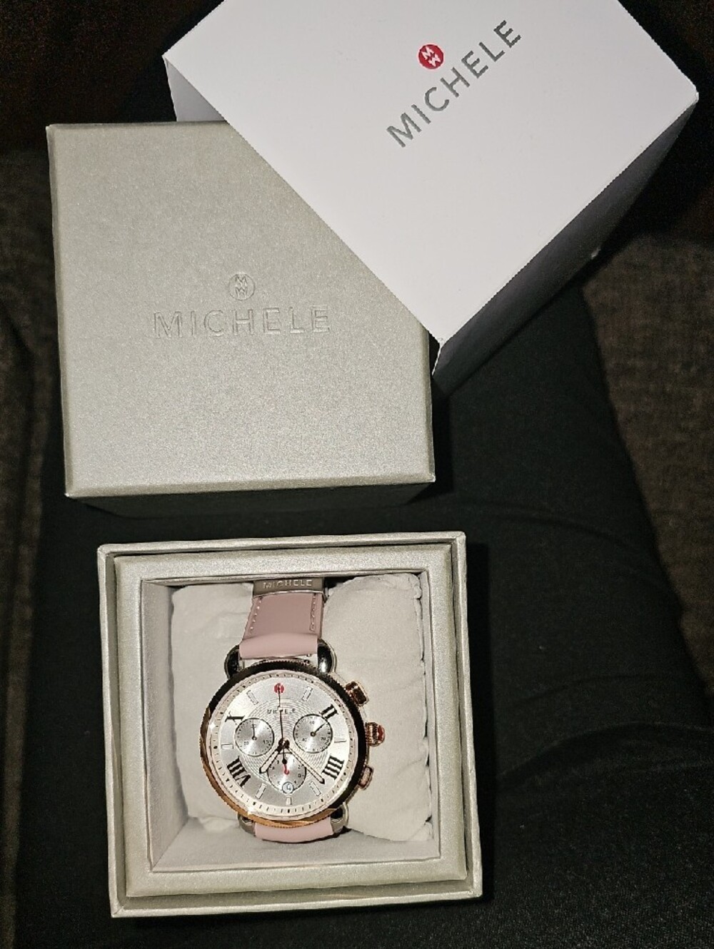 Michele Rose Gold-Tone Case Watch with Pink Strap and Silver Dial - Picture 4 of 4
